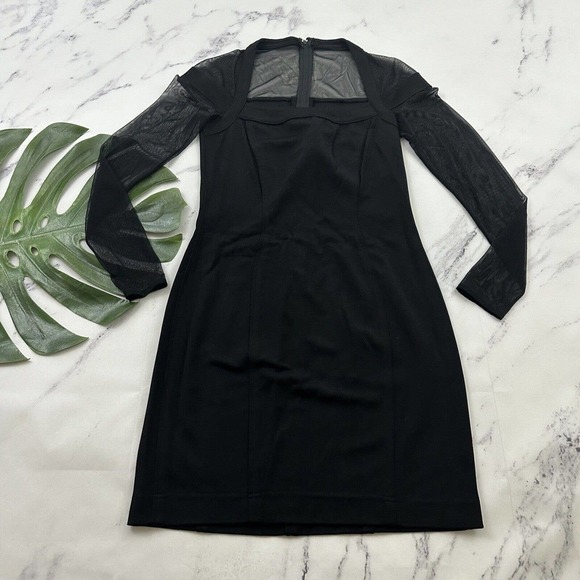 Tadashi Womens Vintage Mini Dress Size M New Black Mesh Sleeve Sheath Cocktail - Picture 1 of 11